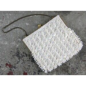 Lovely White Beaded Purse Evening Bag, vintage, wedding ready, MINT condition